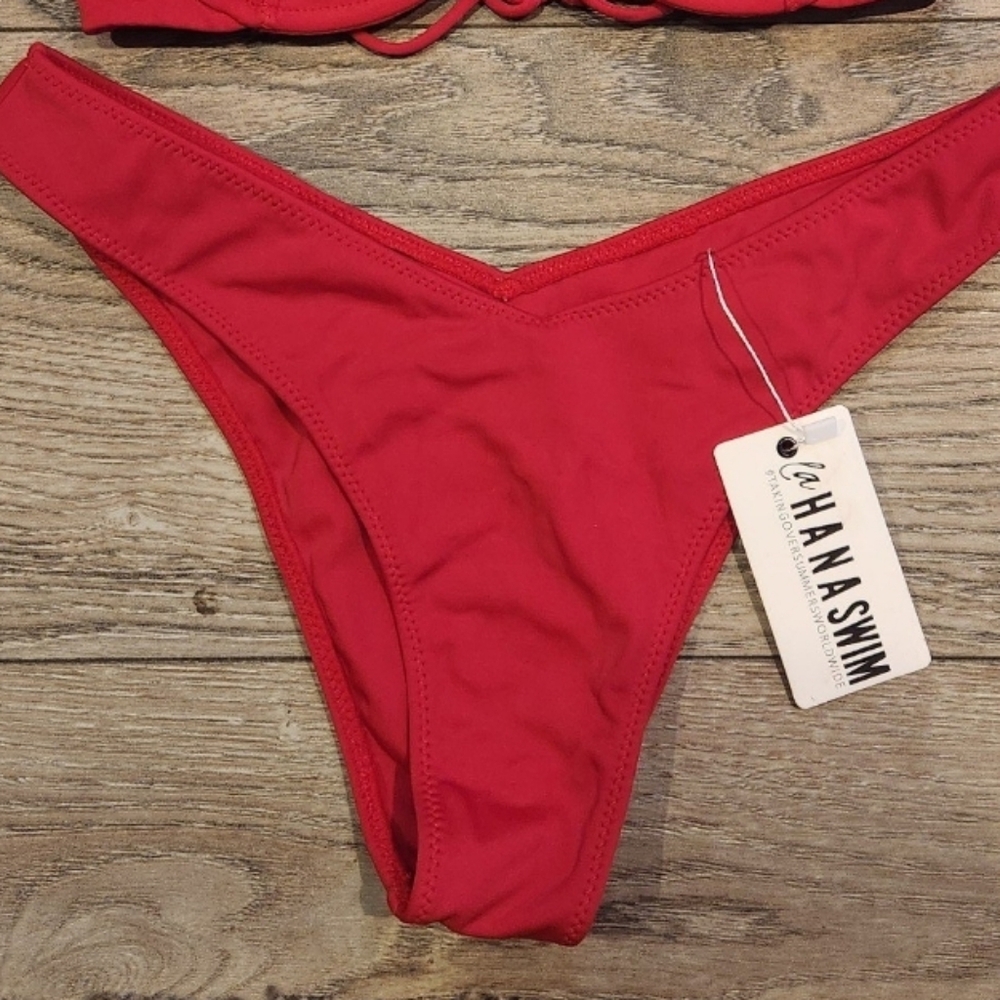 La Hana Swim Red V-Front Bikini Bottom XL NWT